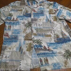'palms and boats" Themed Men's Button Up Shirt